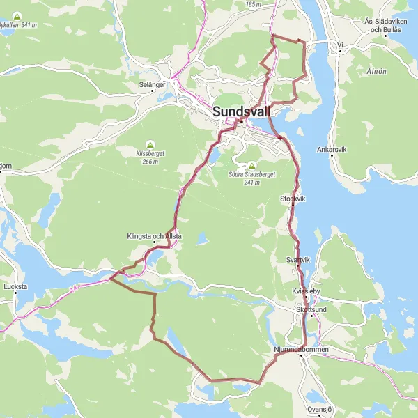 Map miniature of "Johannedal Gravel Adventure" cycling inspiration in Mellersta Norrland, Sweden. Generated by Tarmacs.app cycling route planner