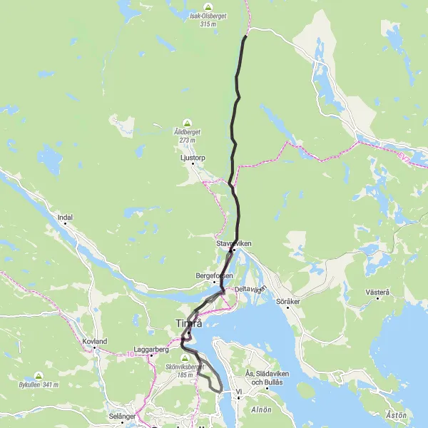 Kartminiatyr av "Vackra Vägar runt Johannedal" cykelinspiration i Mellersta Norrland, Sweden. Genererad av Tarmacs.app cykelruttplanerare