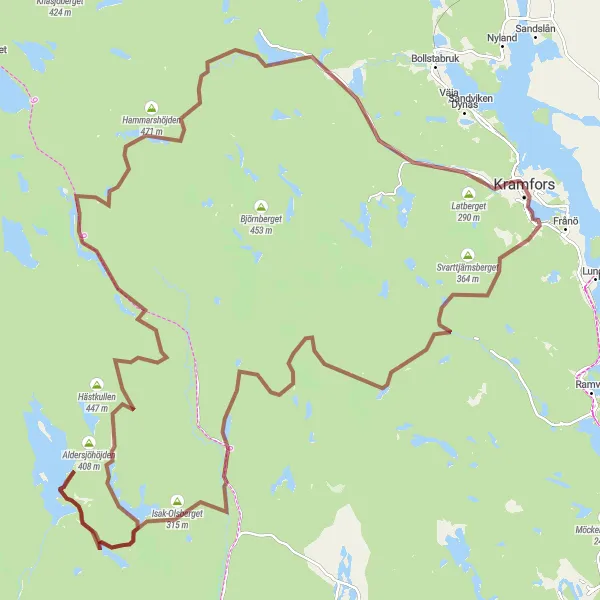 Map miniature of "The Great Gravel Challenge" cycling inspiration in Mellersta Norrland, Sweden. Generated by Tarmacs.app cycling route planner