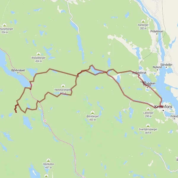 Map miniature of "Epic Gravel Adventure to Latberget" cycling inspiration in Mellersta Norrland, Sweden. Generated by Tarmacs.app cycling route planner