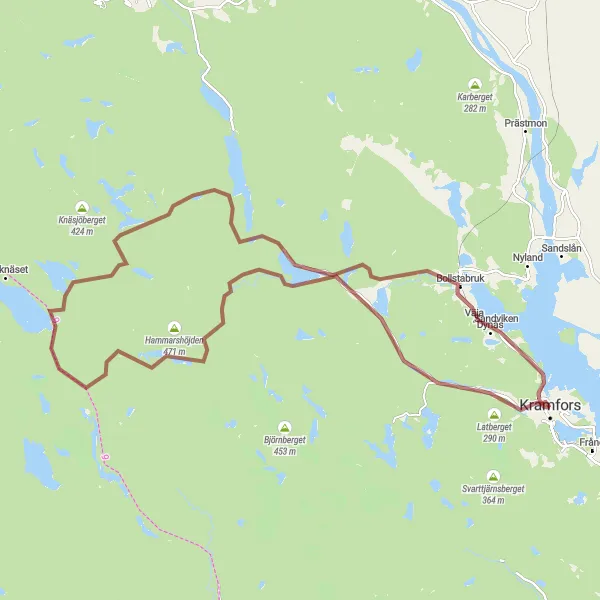 Map miniature of "Gravel Adventure in the Mountains" cycling inspiration in Mellersta Norrland, Sweden. Generated by Tarmacs.app cycling route planner
