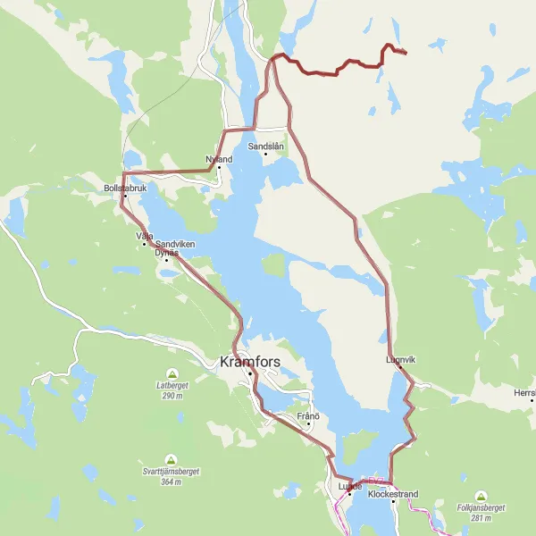 Map miniature of "Gravel Adventure through Lunde and Nyland" cycling inspiration in Mellersta Norrland, Sweden. Generated by Tarmacs.app cycling route planner