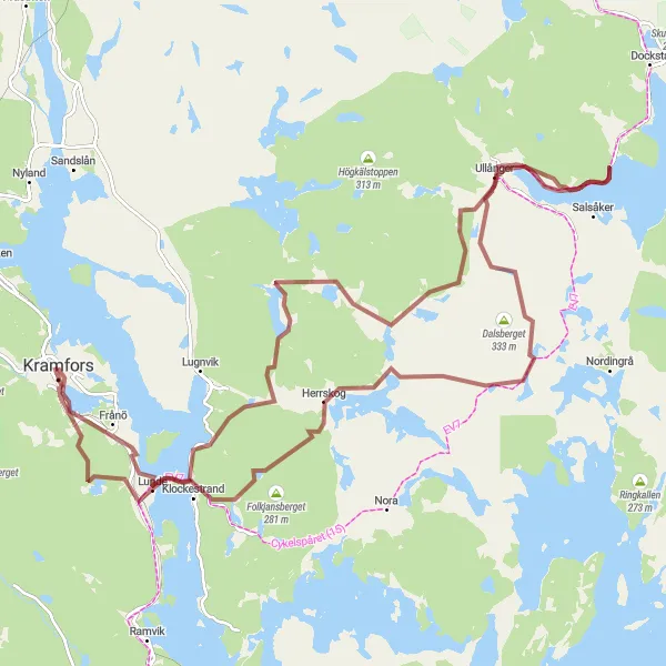 Map miniature of "Challenging Gravel Route to Kattberget" cycling inspiration in Mellersta Norrland, Sweden. Generated by Tarmacs.app cycling route planner