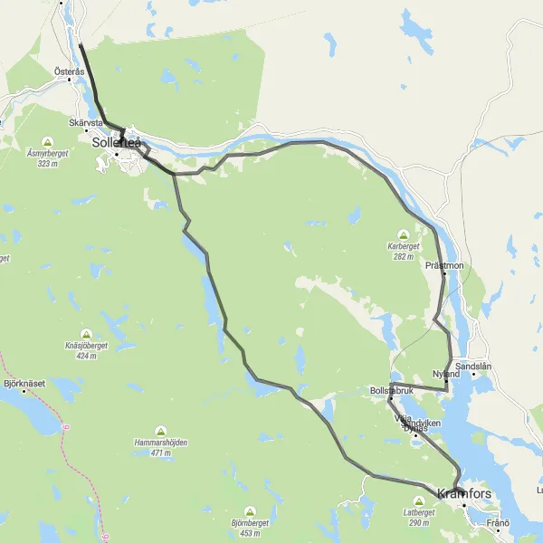 Map miniature of "Up and Down the Swedish Forests" cycling inspiration in Mellersta Norrland, Sweden. Generated by Tarmacs.app cycling route planner