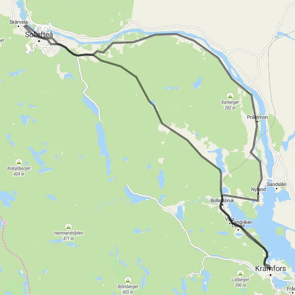 Map miniature of "Exploring the Coastal Gems" cycling inspiration in Mellersta Norrland, Sweden. Generated by Tarmacs.app cycling route planner