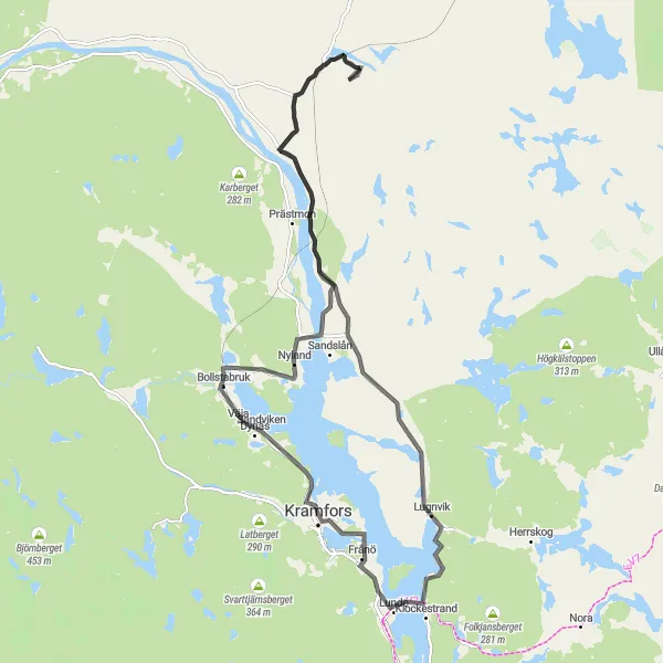 Map miniature of "Scenic Road Route to Nyland" cycling inspiration in Mellersta Norrland, Sweden. Generated by Tarmacs.app cycling route planner