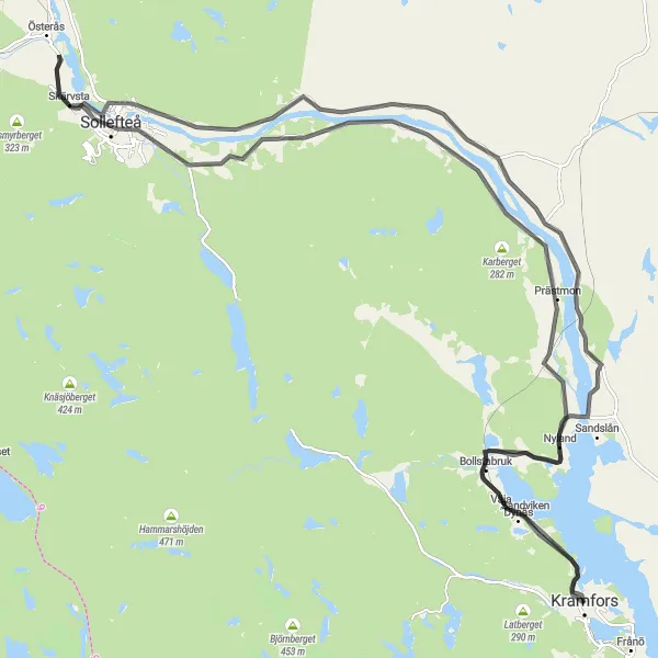 Map miniature of "Nature's Tranquility" cycling inspiration in Mellersta Norrland, Sweden. Generated by Tarmacs.app cycling route planner
