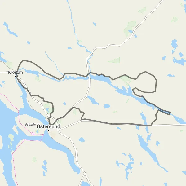 Map miniature of "Krokom to Kyrkås Challenge" cycling inspiration in Mellersta Norrland, Sweden. Generated by Tarmacs.app cycling route planner