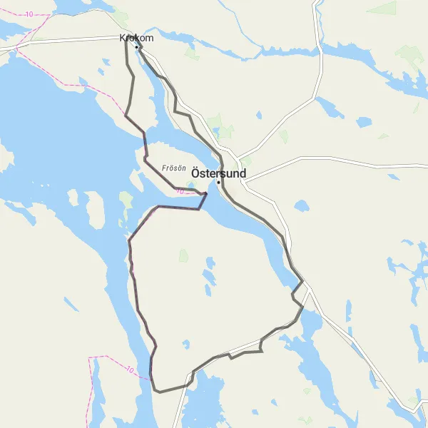 Map miniature of "Östersund Adventure" cycling inspiration in Mellersta Norrland, Sweden. Generated by Tarmacs.app cycling route planner