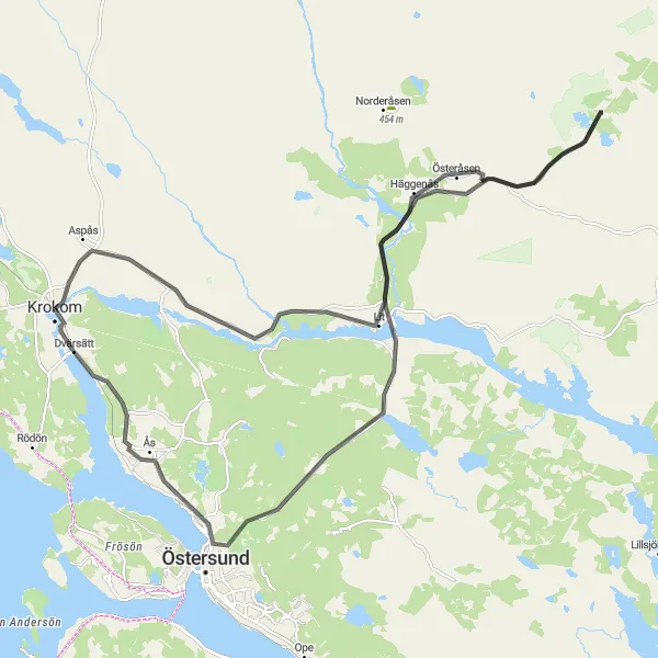 Kartminiatyr av "Jämtland Loop Road Cycling" cykelinspiration i Mellersta Norrland, Sweden. Genererad av Tarmacs.app cykelruttplanerare