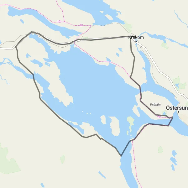 Map miniature of "Rödön Circuit" cycling inspiration in Mellersta Norrland, Sweden. Generated by Tarmacs.app cycling route planner