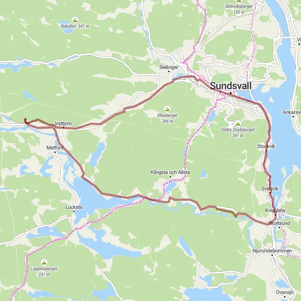 Map miniature of "Gravel Adventure" cycling inspiration in Mellersta Norrland, Sweden. Generated by Tarmacs.app cycling route planner