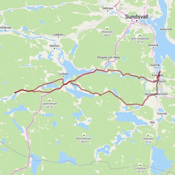 Map miniature of "Kvissleby to Lucksta" cycling inspiration in Mellersta Norrland, Sweden. Generated by Tarmacs.app cycling route planner