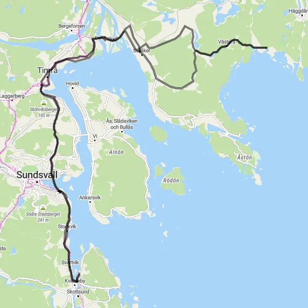 Map miniature of "Coastal Delight" cycling inspiration in Mellersta Norrland, Sweden. Generated by Tarmacs.app cycling route planner