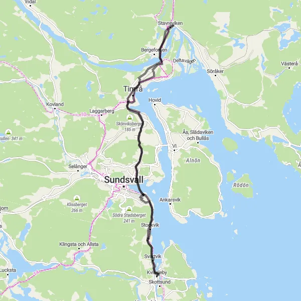 Map miniature of "Coastal Adventure" cycling inspiration in Mellersta Norrland, Sweden. Generated by Tarmacs.app cycling route planner