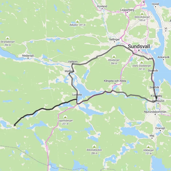 Map miniature of "Lucksta Loop" cycling inspiration in Mellersta Norrland, Sweden. Generated by Tarmacs.app cycling route planner