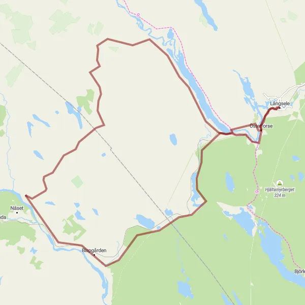 Map miniature of "The Norr-Ledinge Circuit" cycling inspiration in Mellersta Norrland, Sweden. Generated by Tarmacs.app cycling route planner