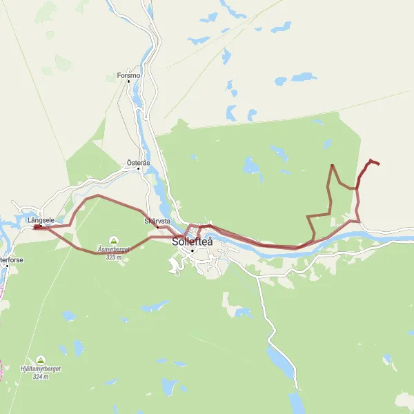 Map miniature of "Gravel Adventure in Sollefteå" cycling inspiration in Mellersta Norrland, Sweden. Generated by Tarmacs.app cycling route planner