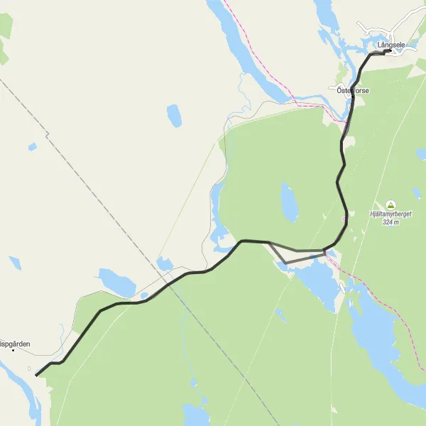 Map miniature of "The Karlsmyran Loop" cycling inspiration in Mellersta Norrland, Sweden. Generated by Tarmacs.app cycling route planner