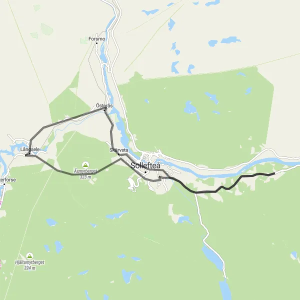Map miniature of "Forest Loop" cycling inspiration in Mellersta Norrland, Sweden. Generated by Tarmacs.app cycling route planner