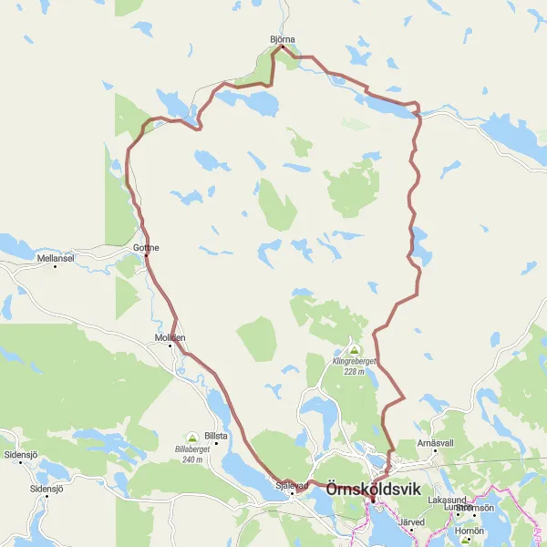 Map miniature of "The Gravel Adventure" cycling inspiration in Mellersta Norrland, Sweden. Generated by Tarmacs.app cycling route planner