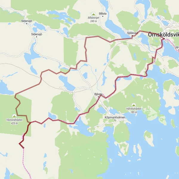 Map miniature of "Örnsköldsvik Gravel Adventure" cycling inspiration in Mellersta Norrland, Sweden. Generated by Tarmacs.app cycling route planner