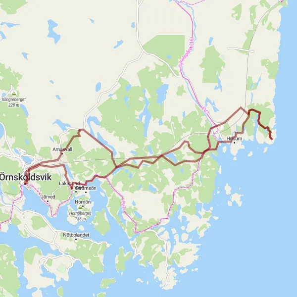 Kartminiatyr av "Arnäsvall till Nederön Gravel Route" cykelinspiration i Mellersta Norrland, Sweden. Genererad av Tarmacs.app cykelruttplanerare