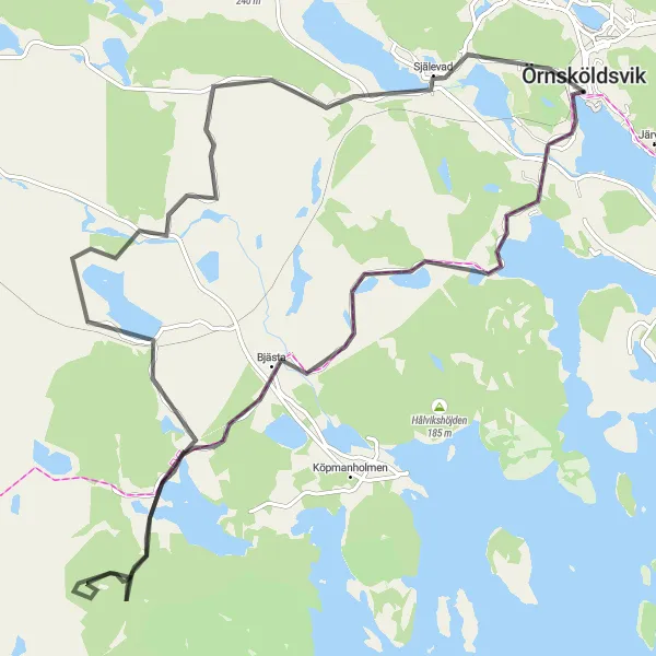 Kartminiatyr av "Varvsberget och Överhörnäs Road Route" cykelinspiration i Mellersta Norrland, Sweden. Genererad av Tarmacs.app cykelruttplanerare