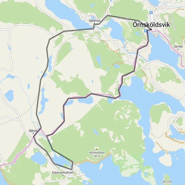 Map miniature of "Örnsköldsvik to Kärringberget Loop" cycling inspiration in Mellersta Norrland, Sweden. Generated by Tarmacs.app cycling route planner