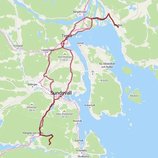 Map miniature of "Söråker - Indalsälven Gravel Journey" cycling inspiration in Mellersta Norrland, Sweden. Generated by Tarmacs.app cycling route planner