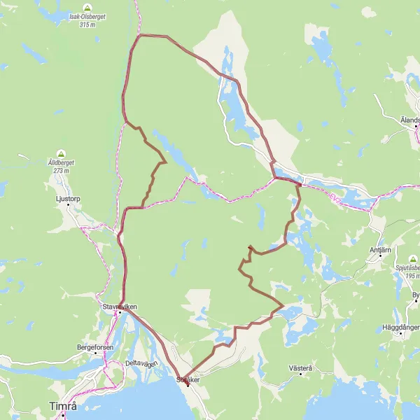 Map miniature of "Uland Gravel Adventure" cycling inspiration in Mellersta Norrland, Sweden. Generated by Tarmacs.app cycling route planner