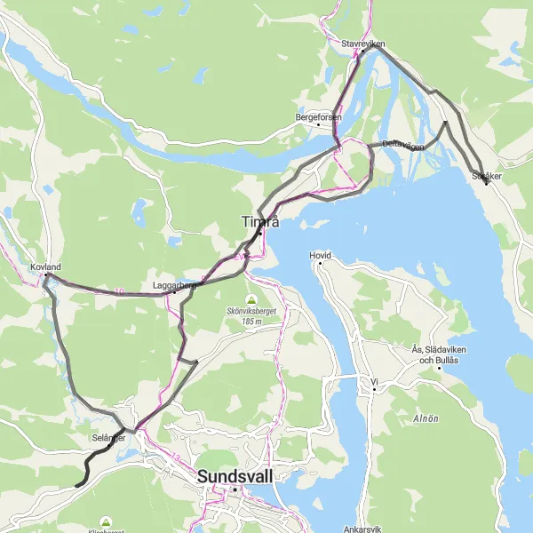 Map miniature of "Söråker to Torsboda Loop" cycling inspiration in Mellersta Norrland, Sweden. Generated by Tarmacs.app cycling route planner