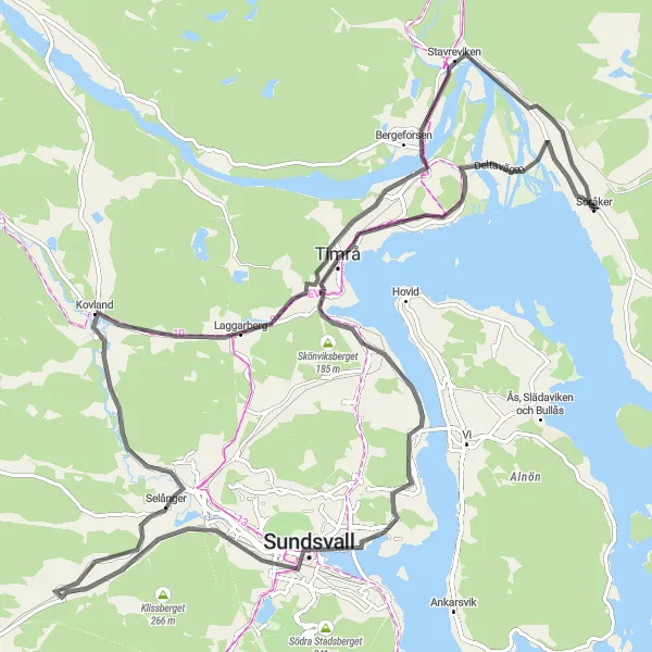 Map miniature of "Söråker - Rigsta Road Escape" cycling inspiration in Mellersta Norrland, Sweden. Generated by Tarmacs.app cycling route planner