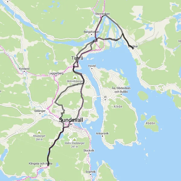 Map miniature of "Söråker - Indalsälven Loop" cycling inspiration in Mellersta Norrland, Sweden. Generated by Tarmacs.app cycling route planner