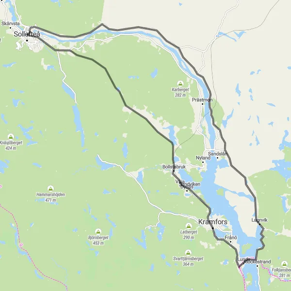 Map miniature of "Sollefteå to Norrlands Loop" cycling inspiration in Mellersta Norrland, Sweden. Generated by Tarmacs.app cycling route planner