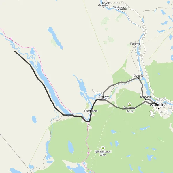 Map miniature of "Challenge Långsele Road Cycling Route" cycling inspiration in Mellersta Norrland, Sweden. Generated by Tarmacs.app cycling route planner