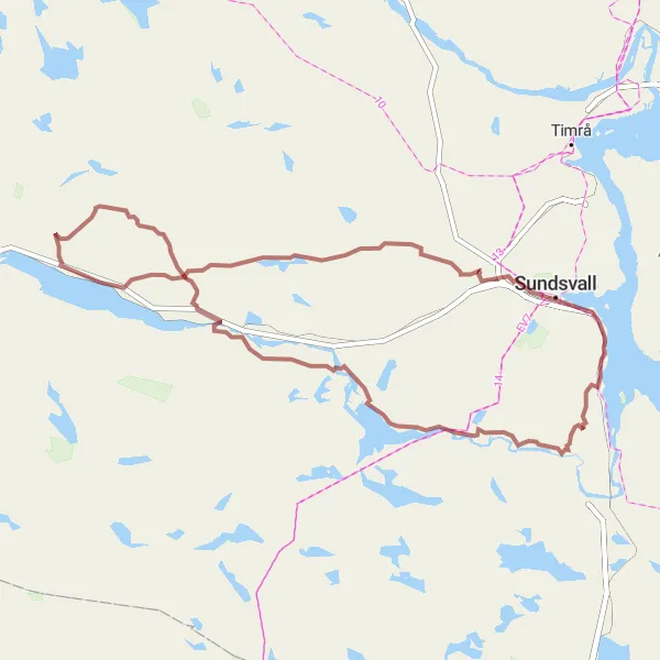 Kartminiatyr av "Utmanande grustur genom berg och sjöar" cykelinspiration i Mellersta Norrland, Sweden. Genererad av Tarmacs.app cykelruttplanerare