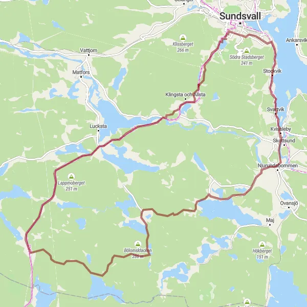 Map miniature of "Svartvik and Klingsta Cycling Adventure" cycling inspiration in Mellersta Norrland, Sweden. Generated by Tarmacs.app cycling route planner