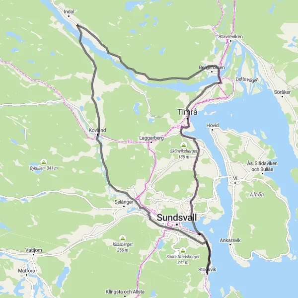 Map miniature of "Skönsmon Loop" cycling inspiration in Mellersta Norrland, Sweden. Generated by Tarmacs.app cycling route planner