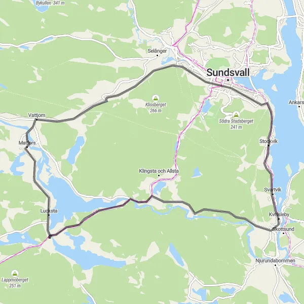 Map miniature of "Svartvik and Ängomsåsen Road Route" cycling inspiration in Mellersta Norrland, Sweden. Generated by Tarmacs.app cycling route planner