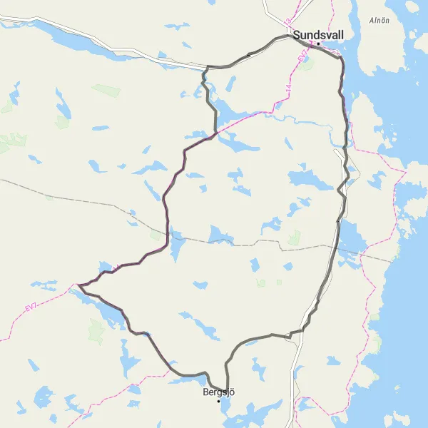 Map miniature of "Nolbykullen and Gnarp Cycling Route" cycling inspiration in Mellersta Norrland, Sweden. Generated by Tarmacs.app cycling route planner