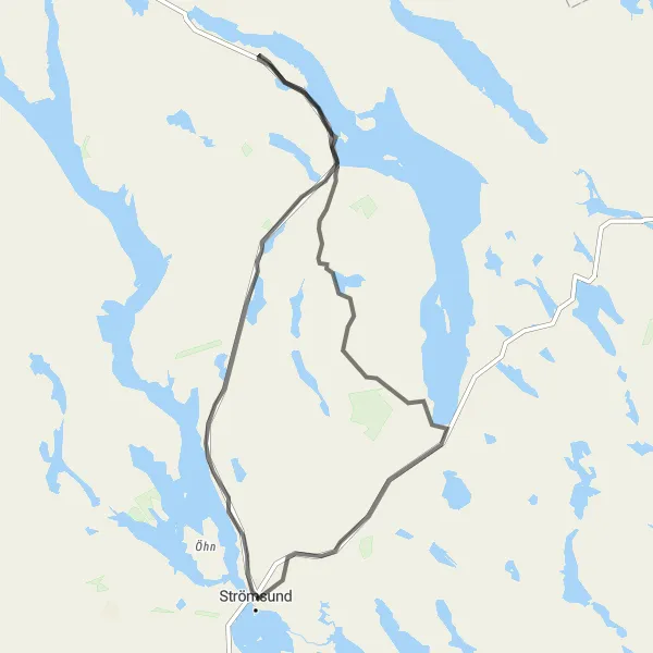 Kartminiatyr av "Strömsund till Alanäset och tillbaka" cykelinspiration i Mellersta Norrland, Sweden. Genererad av Tarmacs.app cykelruttplanerare