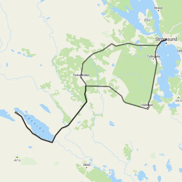 Map miniature of "The Ultimate Challenge" cycling inspiration in Mellersta Norrland, Sweden. Generated by Tarmacs.app cycling route planner