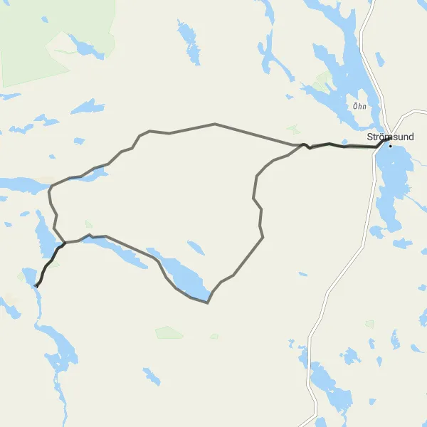 Map miniature of "Around Strömsund through the Heart of Mellersta Norrland" cycling inspiration in Mellersta Norrland, Sweden. Generated by Tarmacs.app cycling route planner