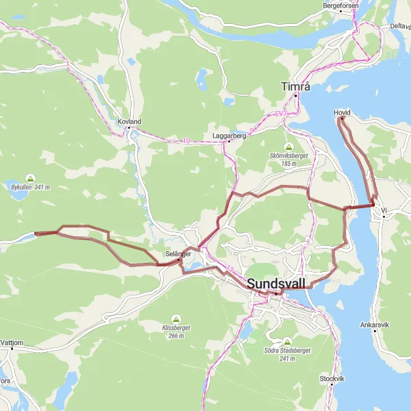 Map miniature of "Tranquil Gravel Escape: Högom and Beyond" cycling inspiration in Mellersta Norrland, Sweden. Generated by Tarmacs.app cycling route planner