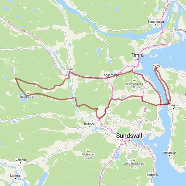 Kartminiatyr av "Birsta till Johannedal via Bykullen" cykelinspiration i Mellersta Norrland, Sweden. Genererad av Tarmacs.app cykelruttplanerare