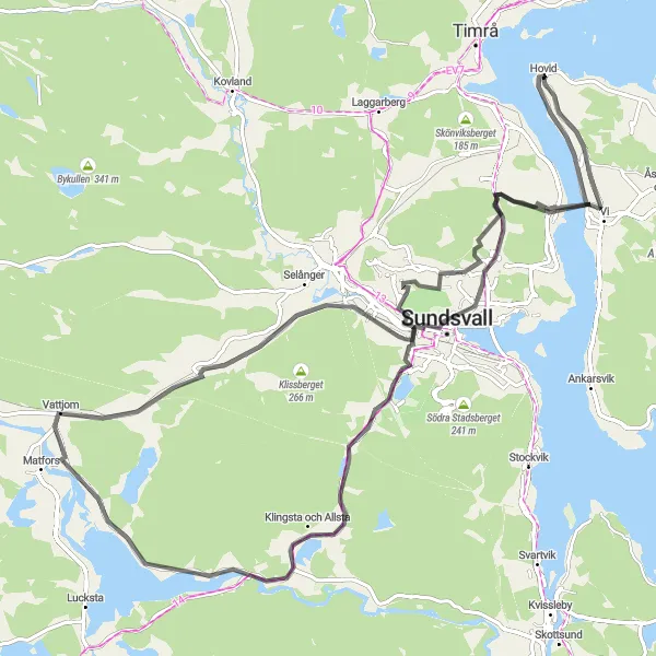 Map miniature of "Sundsvall Circuit" cycling inspiration in Mellersta Norrland, Sweden. Generated by Tarmacs.app cycling route planner
