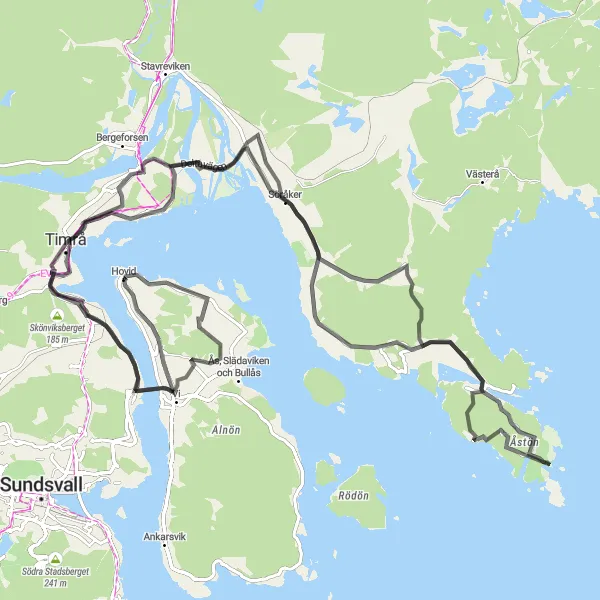 Map miniature of "Skönviksberget Loop" cycling inspiration in Mellersta Norrland, Sweden. Generated by Tarmacs.app cycling route planner