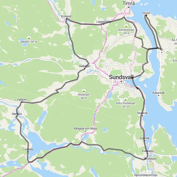 Kartminiatyr av "Sundsbruk till Skönviksberget och tillbaka" cykelinspiration i Mellersta Norrland, Sweden. Genererad av Tarmacs.app cykelruttplanerare