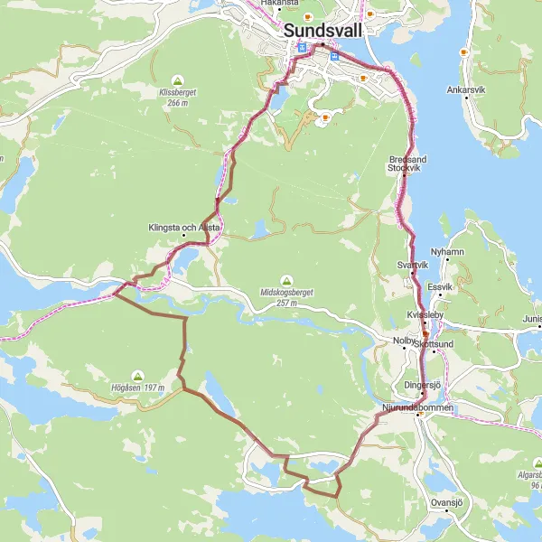 Kartminiatyr av "Grusväg till Dingersjö och Sidsjö" cykelinspiration i Mellersta Norrland, Sweden. Genererad av Tarmacs.app cykelruttplanerare